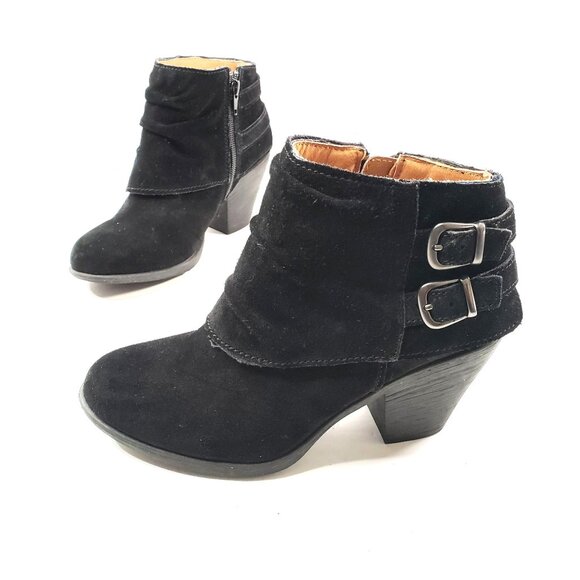 Montana Western Ankle Boots Black Suede Size 6 Buckle Block Heel Buckle Booties - Picture 1 of 12